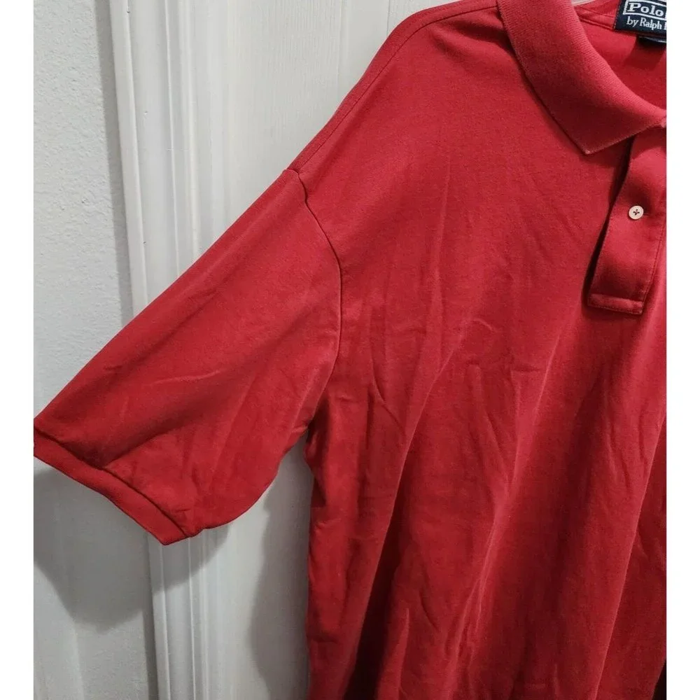 Polo Ralph Lauren Red Short Sleeve‎ Polo Shirt Size 2XLT Blue Pony 100% Cotton